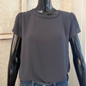 LOFT Steel Gray Tulip Cap Sleeve Button Back Blouse Cut Out Detailing Sz Medium